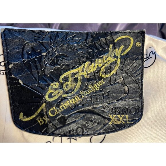 Ed Hardy Mens XXL purple Puffer Vest Snake & Skull Embroidery Down hood Y2K - Picture 3 of 15